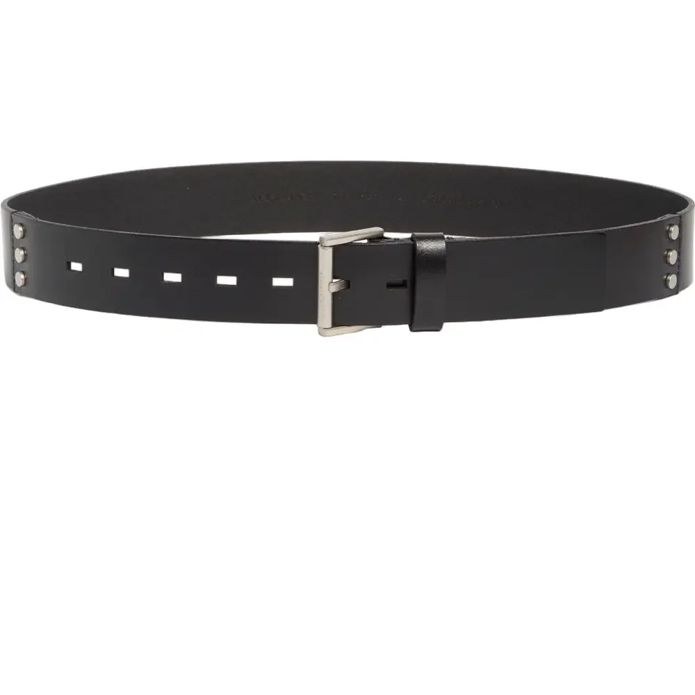 AllSaints Women’s Geometric Silver Studded Black Leather Belt - Sz Large, NWT